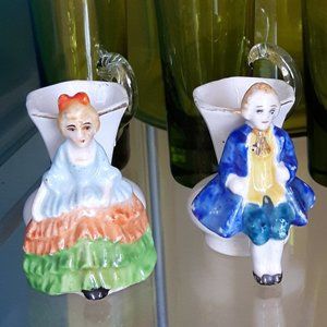 Toothpick Holders 1940's Occupied Japan Set 2 Hand Painted Man Woman Figurine